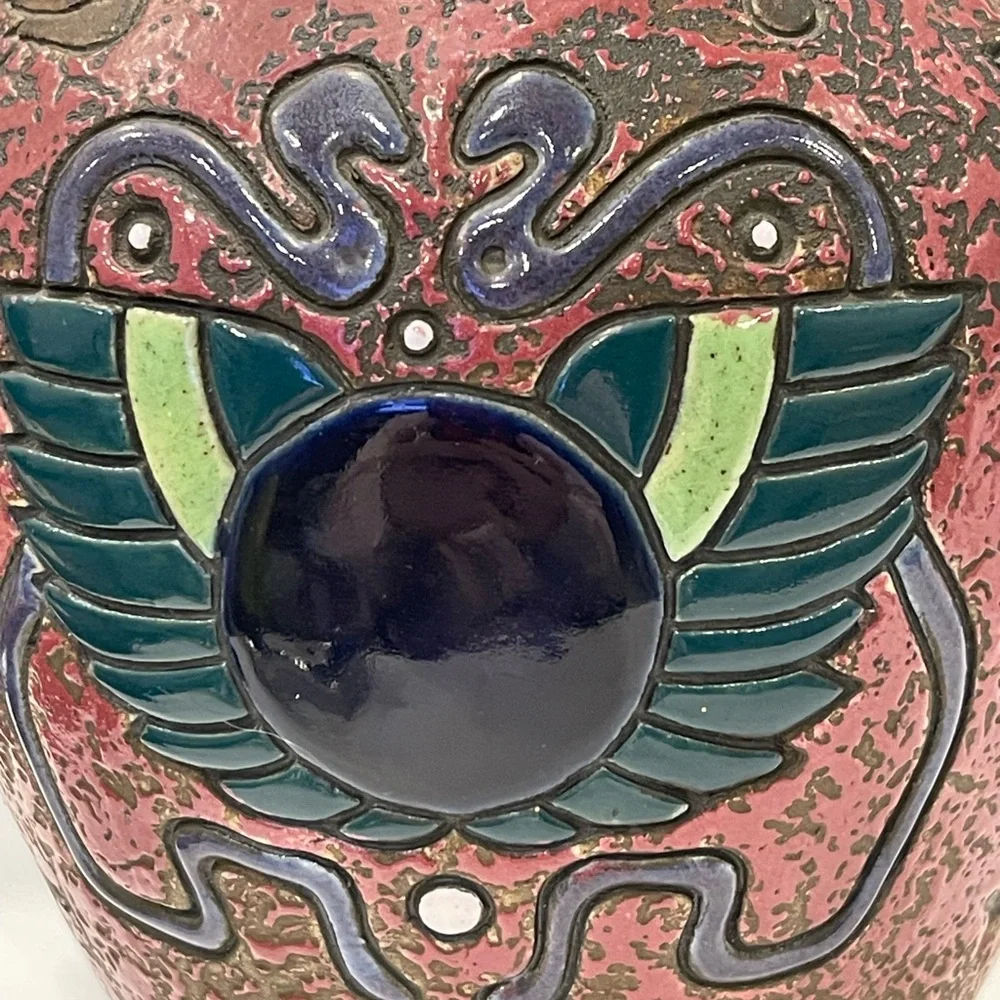 Antique Amphora ceramic vase Egypt art deco nouveau Czechoslovakia Marked Signed - Picture 8 of 16